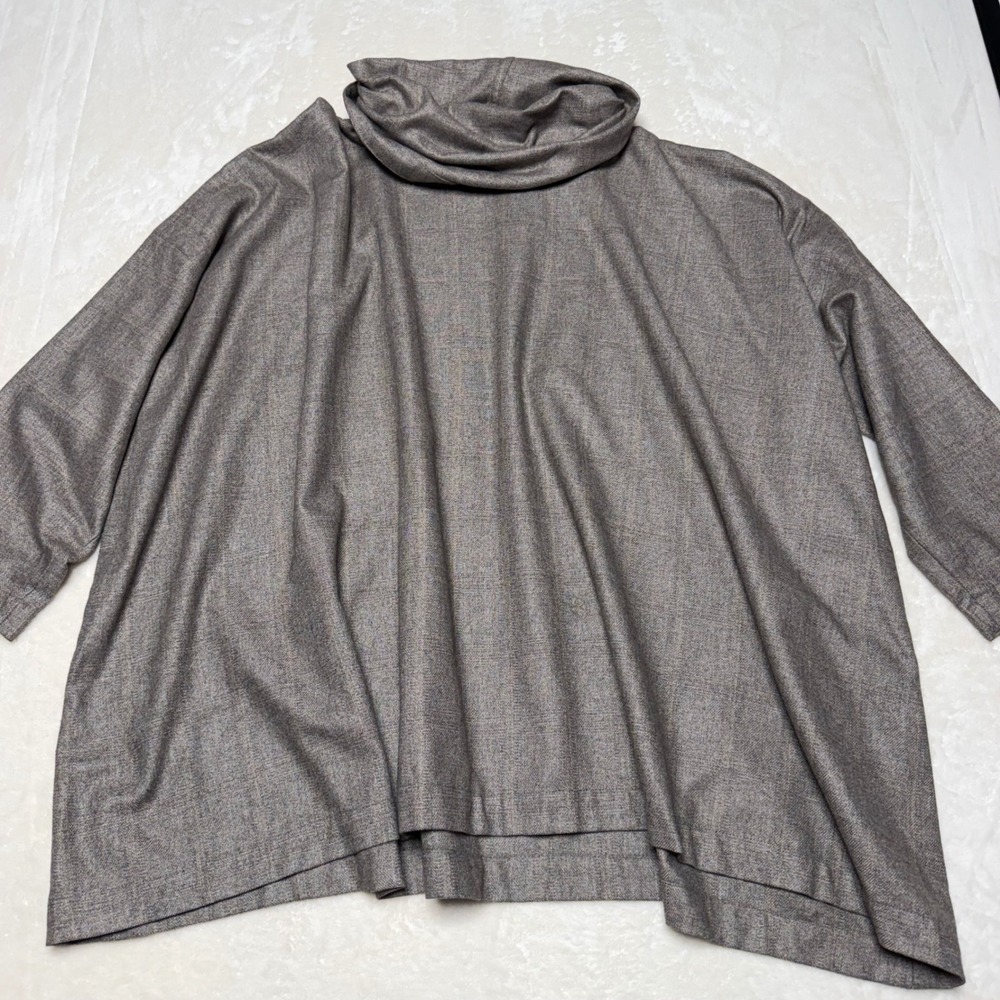 Eskandar Cowl Neck Oversized Poncho Sweater Top Women's O/S Gray Cashmere/Silk